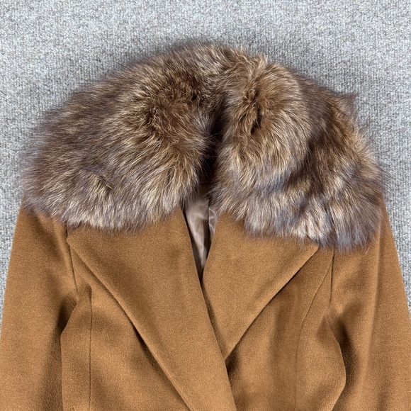 Ellen Tracy Brown Wool Long Belted Wrap Coat Women’s 8 Removable Fox Fur Collar - Picture 3 of 14